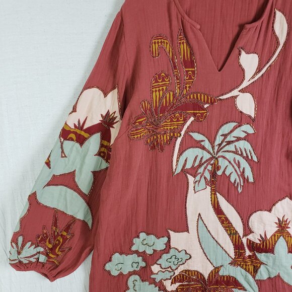 Soft Surroundings Terracotta Floral Long Sleeve Dress - Picture 6 of 16